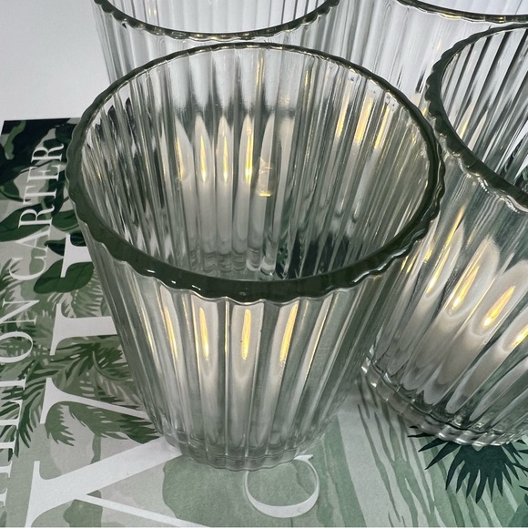 Ribbed Glass Candle Holder Set of 4 Clear Chic Holiday Home Decor - Picture 12 of 16